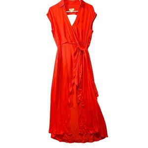 Anthropologie Maeve‎ Open Back Satin Wrap Midi Dress Orange Size Small Summer